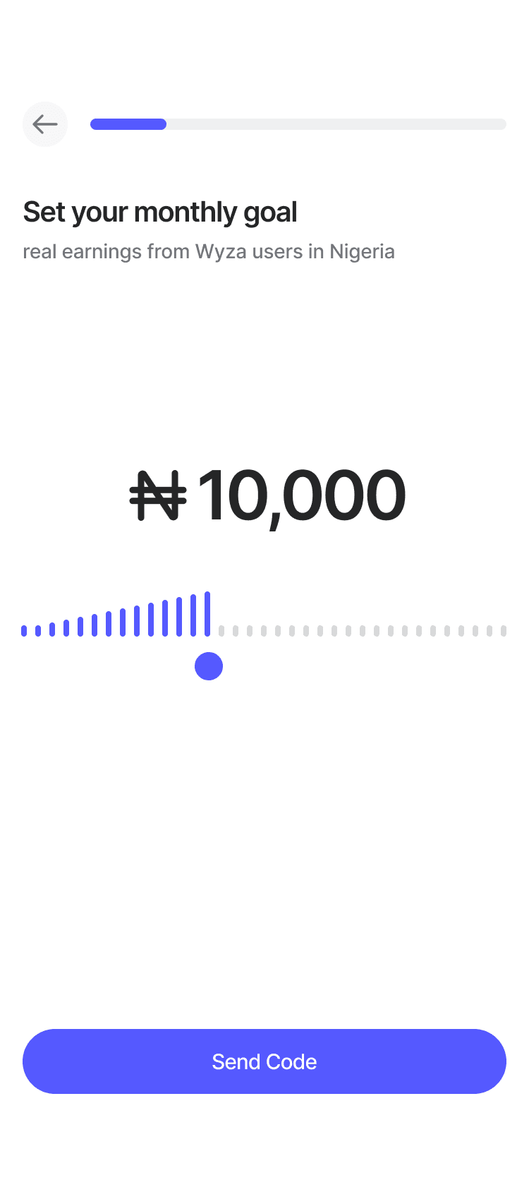 Onboarding — set your monthly earnings goal